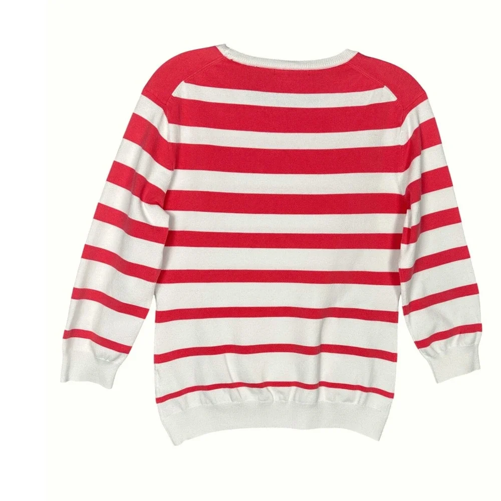Tommy Hilfiger Womens Striped Sweater Size M Coral White Preppy Coastal Vintage